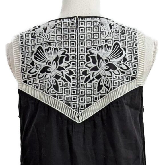 Tory Burch Hopewell Cotton Black Cotton Dress with White Lace Embroidery - Picture 6 of 7